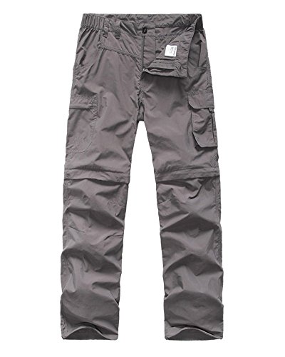 linlon Kids' Cargo Pants, Boy's Casual Outdoor Quick Dry Waterproof Hiking Climbing Convertible Trousers #9016-Grey-L Gray