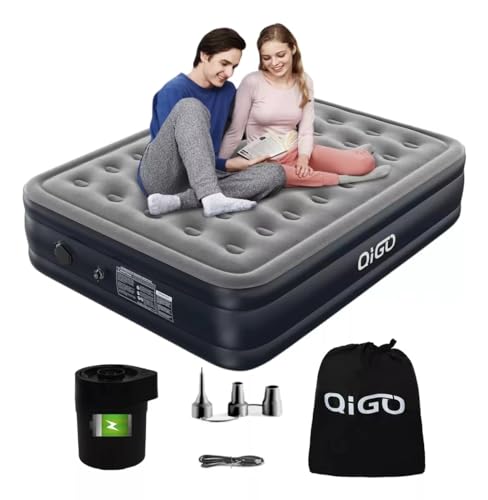 QIGO Air Mattress Queen Size with Chargeable Battery Built in Pump, Blow up Mattress for Camping, Home and Guests, Quick Self Inflating Air Bed, Colchon Inflable - Portable, Comfortable and Durable
