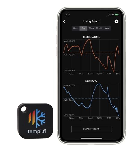 tempi.fi Mini Bluetooth Temperature and Humidity Sensor - Developed in The USA - 24/7 Data Logger with Alarm – Direct to Phone - Short Range - No Cloud - Not Wi-Fi