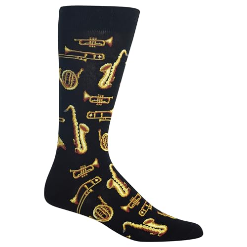 Hot Sox mens Conversation Starter Novelty Fashion Casual Sock, Jazz Instruments (Black), 6 12 US