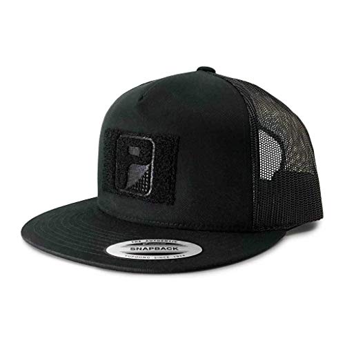 Pull Patch Flat Bill Snapback Trucker Hat | Black Tactical Cap | 2x3 in Loop Surface to Attach Morale Patches