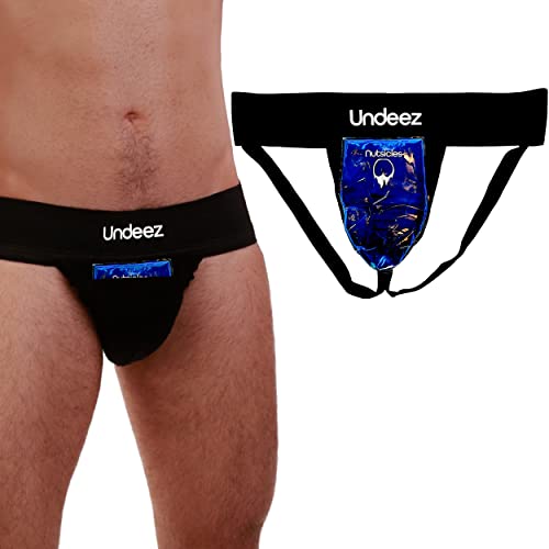 Undeez Vasectomy Jockstrap Underwear - With 2-Custom Fit Ice Packs and Snug Jockstrap For Testicular Support & Pain Relief (as1, alpha, l, regular, regular) Black