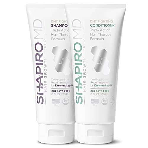 Hair Loss Shampoo and Conditioner | DHT Fighting Vegan Formula for Thinning Hair Developed by Dermatologists | Experience Healthier, Fuller & Thicker Looking Hair – Shapiro MD | 1-Month Supply