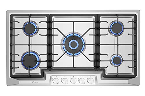 Empava 36' Recessed Gas Stove Cooktop with 5 Italy SABAF Sealed Burner NG/LPG Convertible in Stainless Steel
