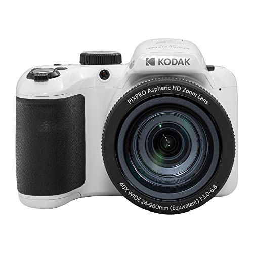 KODAK PIXPRO AZ405-WH 20MP Digital Camera 40X Optical Zoom 24mm Wide Angle Lens Optical Image Stabilization 1080P Full HD Video 3' LCD Vlogging Camera (White), Full Frame