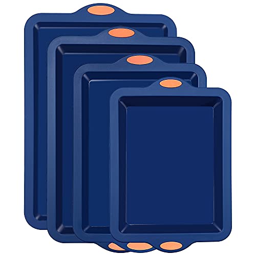 To encounter Silicone Baking Pans Set, 4 Pieces Nonstick Bakeware Set with Baking Pans, Baking Sheets, Cookie Sheets, Cake Pan with Metal Reinforced Frame More Strength, Navy Blue