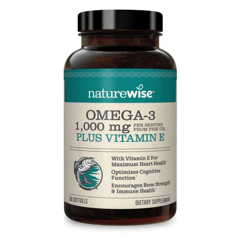NatureWise High-Potency 1000mg Omega 3 with 600mg EPA, 400mg DHA, & Vitamin E - Supplement for Heart, Brain, Eye, Joint, Bone & Immune Support for Men & Women, 60ct - 30 Day Supply