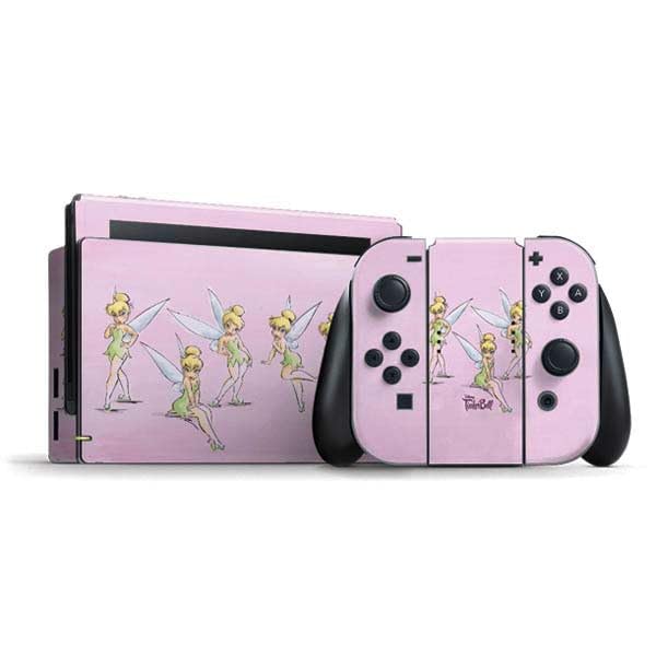 Skinit Decal Gaming Skin Compatible with Nintendo Switch Bundle - Officially Licensed Disney Tinker Bell Water Color Art Poses Design