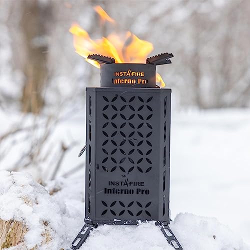 Inferno Pro Stove Outdoor/Indoor (Use Biomass, Fire Starter, Canned Heat) - Compact, Camping, Off-Grid, Emergency - by InstaFire