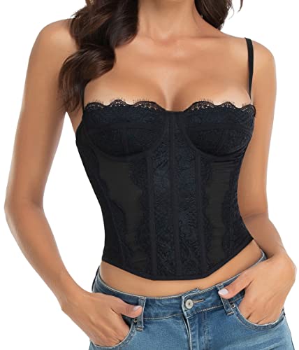 Raxnode Lace Bustier Corset Tops for Women - Sexy Going Out Party Club Top with Buckle