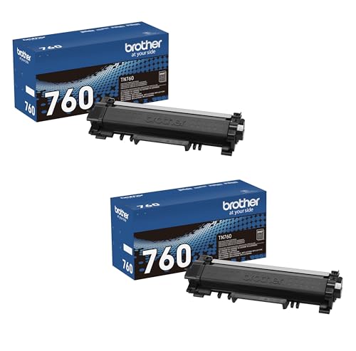 Brother Genuine TN760 2-Pack High Yield Black Toner Cartridge with Approximately 3,000 Page Yield/Cartridge