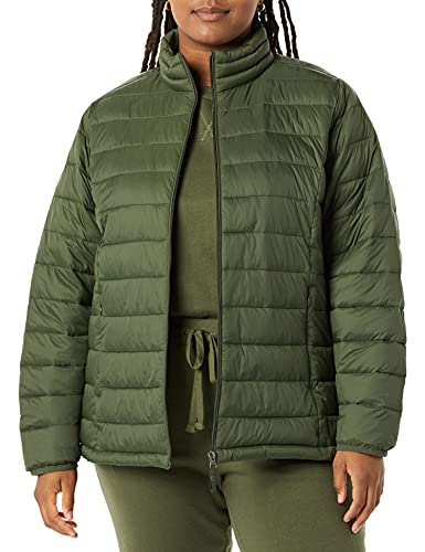 Amazon Essentials Women's Lightweight Long-Sleeve Water-Resistant Packable Puffer Jacket (Available in Plus Size), Olive, X-Large
