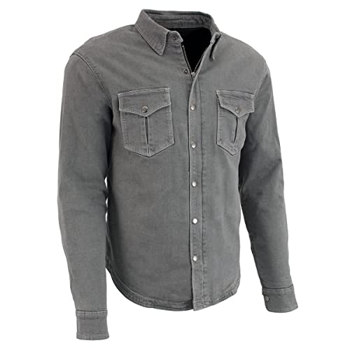 Milwaukee Leather MPM1621 Men's Grey Flannel Biker Shirt with CE Approved Armor - Reinforced w/Aramid Fibers - Large