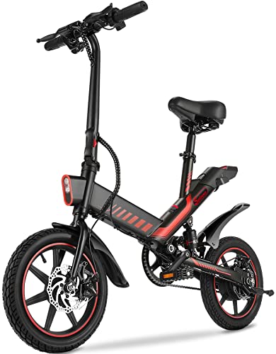 Sailnovo Electric Bike, Electric Bicycle with 18.5MPH Electric Bikes for Adults Teens E Bike with Pedals, 14' Waterproof Folding Mini Bikes with 36V 374.4WH Battery, Dual Disc Brakes