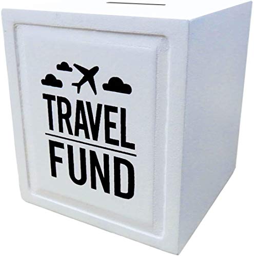 Travel Fund Piggy Bank (Large) - Wedding and Travel Gift Ideas - Money Box - House Warming and Retirement Gifts for Travelers White