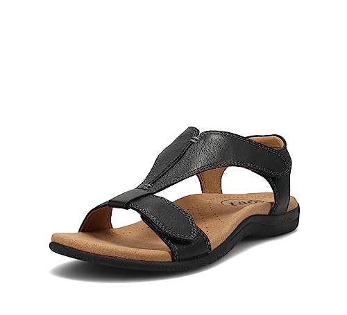 Taos The Show Premium Leather Women's Sandal - Experience Everyday Style, Comfort, Arch Support, Cooling Gel Padding and an Adjustable Fit for Exceptional Walking Comfort Black 9 (M) US