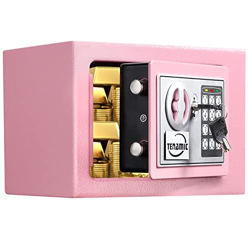 TENAMIC Safe Box 0.23 Cubic Feet Electronic Digital Security Box, Keypad Lock Box Cabinet Safes, Solid Alloy Steel Office Hotel Home Safe, Pink