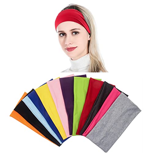 Yeshan Pack of 12 Wide 5 Inch Wicking Stretchy Athletic Bandana Headbands/Head wrap/Yoga Headband/Head Scarf/Best Looking Hairband for Sports or Fashion,Candy Colors in Wide
