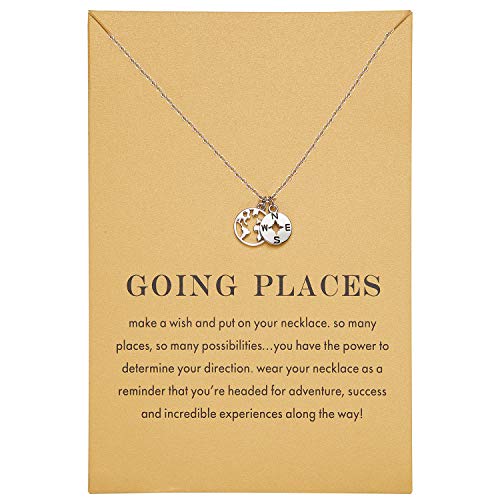 Zealmer Dainty White Gold Plated Compass World Map Pendant Necklace Graduation Gift for Friends