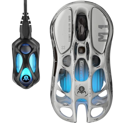 GravaStar Mercury M1 Pro Gaming Mouse, MMO Computer Gaming Mice with 4K Receiver, 26,000 DPI, 88g Lightweight Hollowed-Out Design, 5 Programmable Buttons, 5 Dynamic Lightsync RGB Modes, Silver Mist