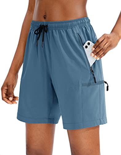 SANTINY Women's Hiking Cargo Shorts Quick Dry Lightweight Summer Shorts for Women Travel Athletic Golf with Zipper Pockets(Blue_M)