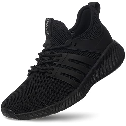 Mens Athletic Walking Shoes - Memory Foam Tennis Shoes Non Slip Running Workout Jogging Training Sneakers for Indoor Outdoor Gym Work All Black Size 12