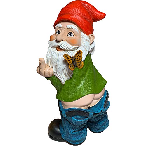 Mood Lab Garden Gnome - Pants Down Gnome - 9.3 Inch Tall Statue Lawn Garden Figurine - for Outdoor or House Decor