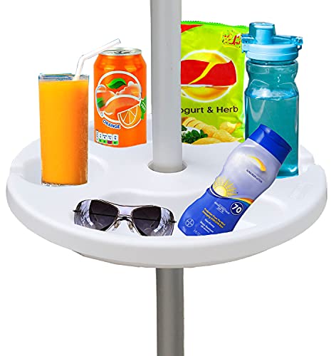 AMMSUN 13' Beach Umbrella Table Tray for Beach, Patio, Garden, Swimming Pool with Cup Holders, Snack Compartments White
