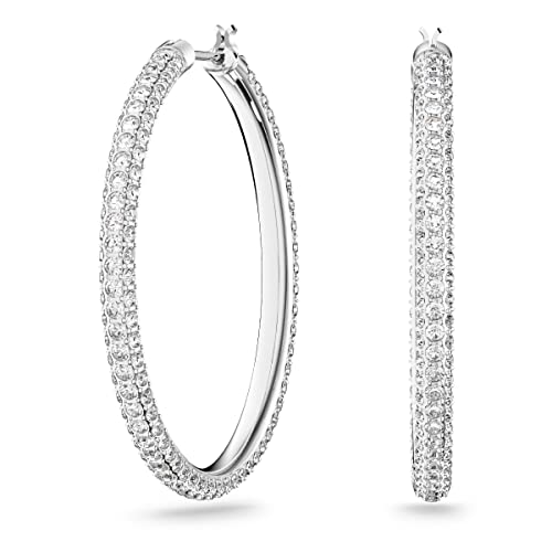 Swarovski Stone Women's Hoop Pierced Earrings with White Crystals in a Rhodium Plated Setting