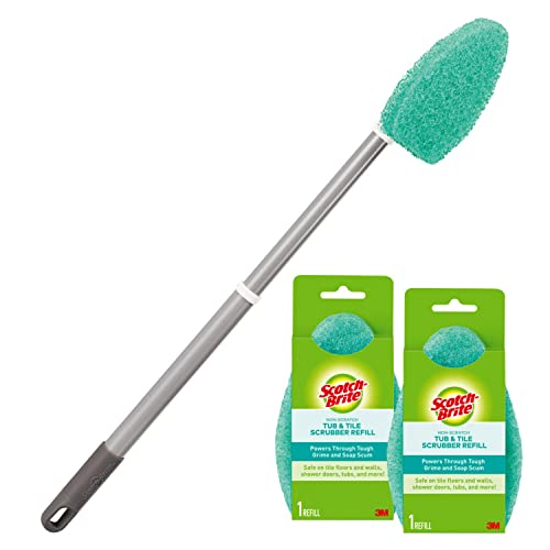 Scotch-Brite Extendable Tub & Tile Scrubber Kit, Includes 1 Handle and 3 Non-Scratch Scrubber Pads
