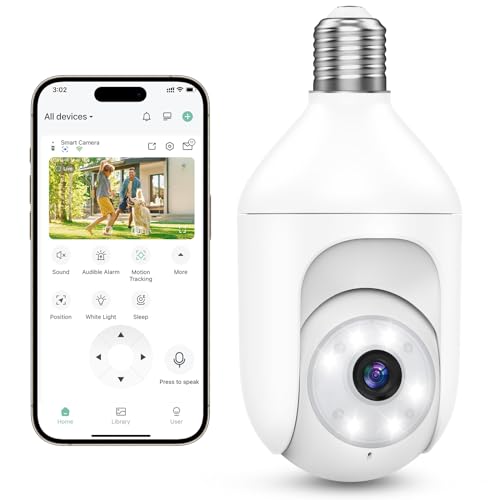 Recacam 2K Bulb Security Cameras Wireless Outdoor Indoor, 2.4GHz WiFi Cameras for Home Security with Spotlight, Color Night Vision, Motion Detection, 2-Way Audio, Audible Alarm, IP65 Waterproof