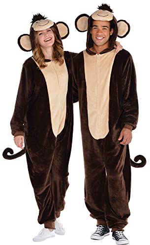 Brown Monkey Zipster Costume - Adult S/M (Pack Of 1) - Durable & Soft Fleece - Eye-catching & Adorable Design - Perfect For Halloween, Cosplay, & Themed Parties