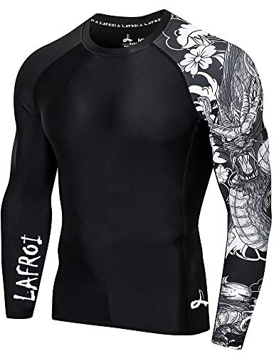 LAFROI Men's Long Sleeve UPF 50+ Baselayer Skins Performance Fit Compression Rash Guard-CLYYB Asym Dragon Size XL