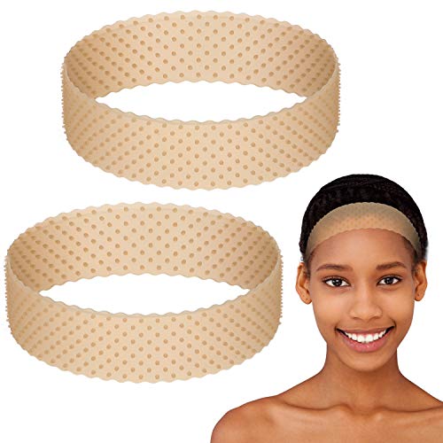 2 Pieces Adjustable Silicone Wig Headband Fix Non Slip Wig Bands Seamless Grip Strong Holder for Men Women Sports Yoga (Light Brown)