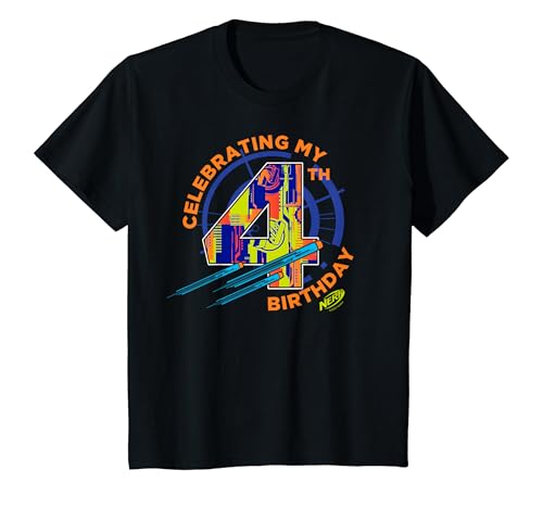Kids Nerf Birthday Celebrating My 4th Graphic Color Filled Logo T-Shirt