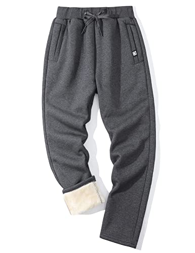 Flygo Men's Winter Warm Active Fleece Joggers Pants Athletic Sherpa Lined Sweatpants(02 Dark Grey-S)