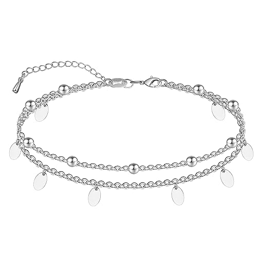 CHIC & ARTSY Ankle Bracelet 925 Sterling Silver Anklets for Women Multi-Layered Satellite Foot Chain