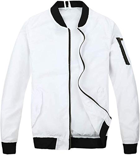 MADHERO Mens Bomber Jacket Lightweight Slim Fit Softshell Windbreaker White XL