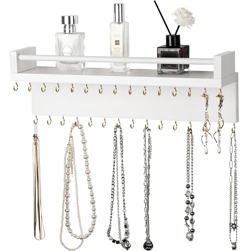 Zhithink Hanging Jewelry Organizer, Hanger with 30 Hooks,Wall Mounted for Necklace, Earrings and Rings(White)
