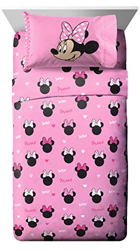 Jay Franco Disney Minnie Mouse Hearts N Love Twin Sheet Set - 3 Piece Set Super Soft and Cozy Kid’s Bedding - Fade Resistant Microfiber Sheets (Official Disney Product)
