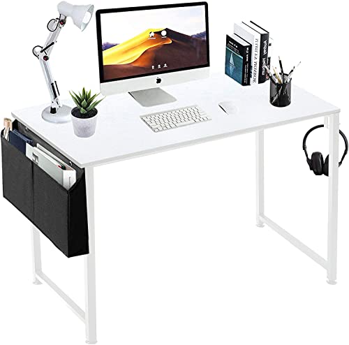 Lufeiya White Computer Desk for Bedroom - 40 inch Simple Modern Study Table Kid Girls Student Home Office Writing Desk, White