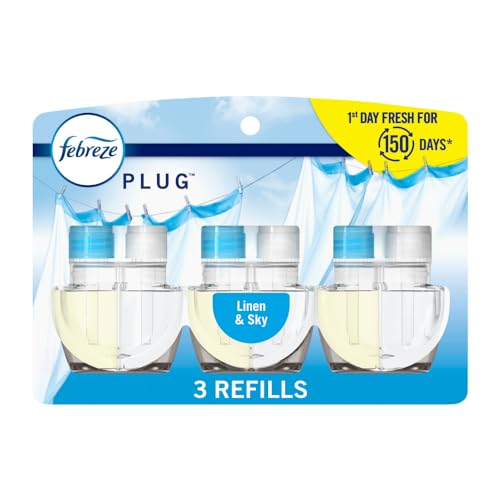 Febreze Odor-Fighting Fade Defy PLUG Air Freshener Refill, Linen & Sky, (3) .87 fl. oz. Oil Refills