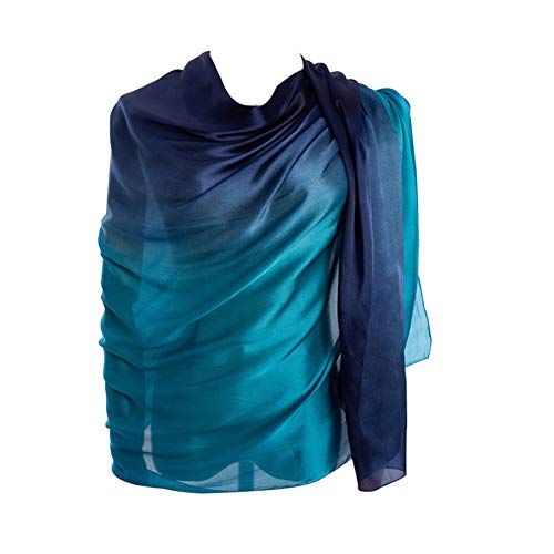 CYZLANN Women's Scarves 100% Silk Long Lightweight Scarfs for women（blue lake blue）