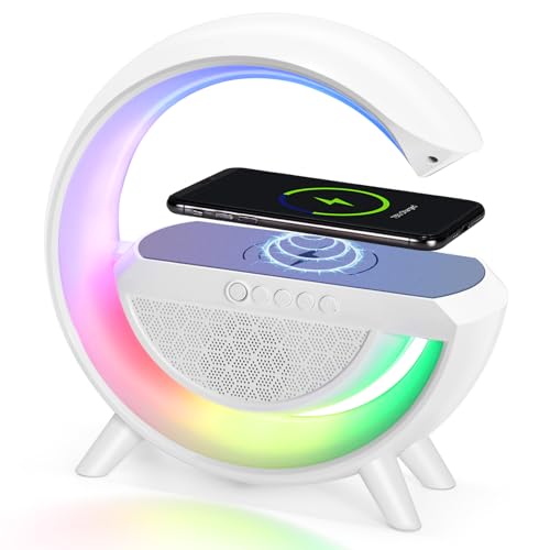 Delxo Bluetooth Speaker with Night Lights,Bluetooth Speakers with Wireless Phone Charger,Phone Wireless Charging Station FM Radio Speaker with Atmosphere Lamp Bedroom Office Shop Decor,Birthday Gift