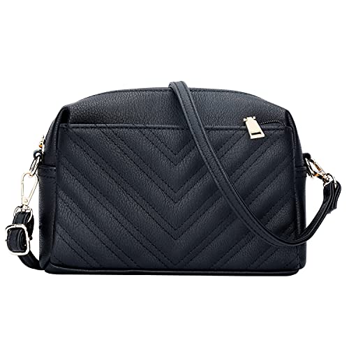 KKXIU Triple Zip Lightweight Small Crossbody Bags for Women Quilted Shoulder Purses and Handbags (Black) …