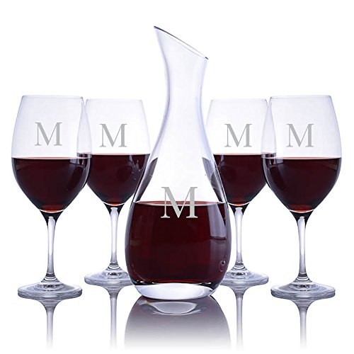 Personalized Ravenscroft Lead-free Crystal Cristoff Wine Decanter & 4 Stemmed Vintner's Choice Bordeaux/Merlot/Cabernet Red Wine Glasses Engraved & Monogrammed