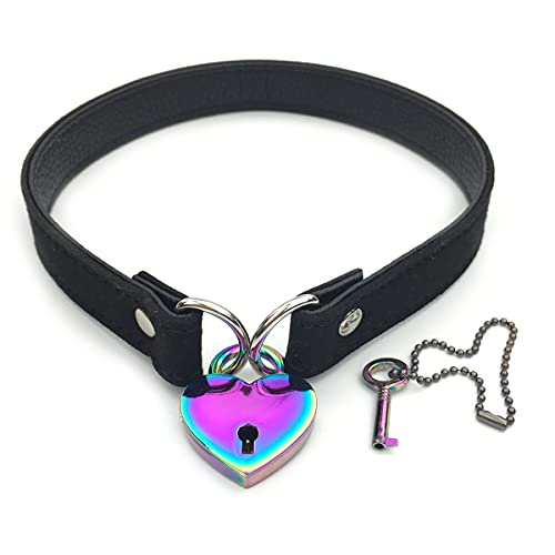 Succuba Padlock Choker Collar Necklace with Lock and Key Heart Lock Choker for Women and Men (B, 18)