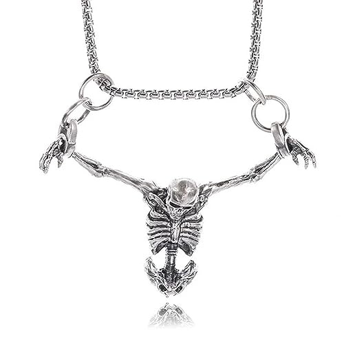 TKHLT Punk Skeleton Skull Necklace Captivity Skull Pendent Biker Rock Jewelry Gift for Men and Women