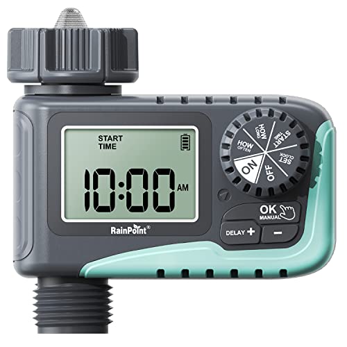 RAINPOINT Sprinkler Timer, Programmable Digital Irrigation Water Timer with Rain Delay/Manual Watering System for Garden/Outdoor Hose, Yard, Lawns, 1 Outlet
