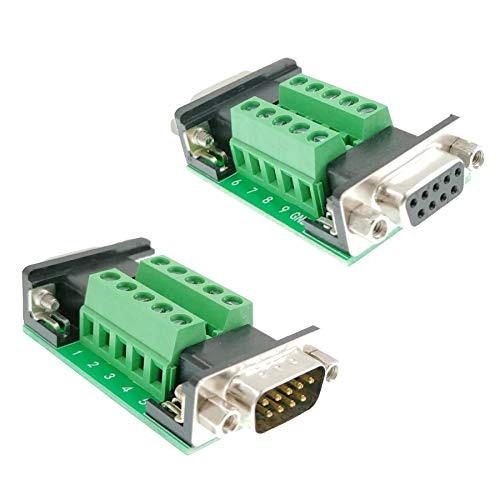 BUELEC DB9 Female and Male Connector in One Breakout Board,RS232/RS485/CAN/RS422 with DB9 Connector to Terminal Board Signal Module(2pcsDB9 Female/Male)